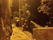 Big tits mother in law in hot lingeri humiliated outdoor with dildo and fat cock