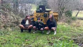 three besties peeing behind the dump truck!!