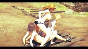 Fary Tail and One Pice Hentai - Lucy and Nami Lesbian Bisexual Threesome Sex - Japanese Asian Manga Anime Film Game Porn