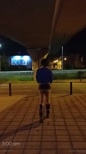 Taniax masturbate in the streets with big black dildo wearing sexy miniskirt