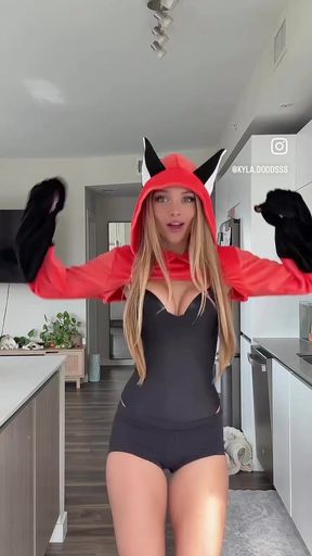 Female in red cat costume