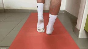 STRETCHING AFTER WORKOUT STINKY FEET IN SOCKS KIRA - MOV HD