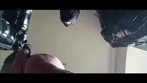 Mature MILF gets throatfucked with ring gag and swallows load