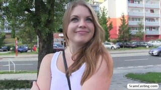 Russian hot chick Alessandra gets fucked by the fake agent in the bushes