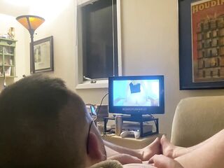 FtM rubs love button and rides pillow during the time that watching porn