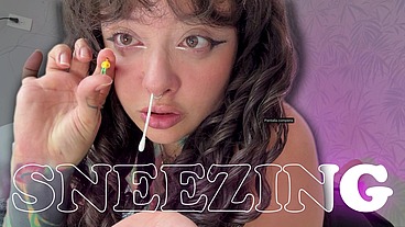 Giantess shoves a shrunken man up her nose