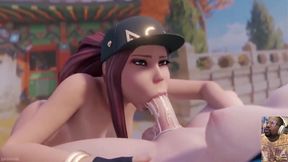 Big Breast Brigitte Jerks off Her Tasty Cock and Cums on Her Own Face, Kda Deepthroats Transgender D.va and Got a Mouth-full