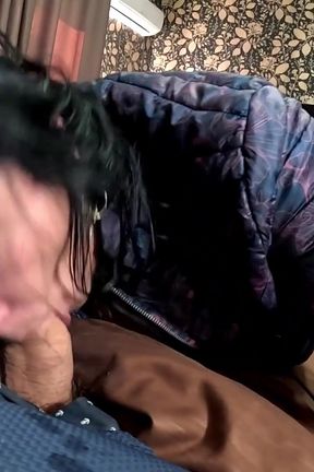 Blue Leather Cameltoe &amp; Downjacket Fetish Sloppy Oral, Spit Play &amp; Cum on Clothes