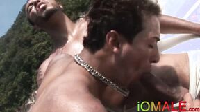 Latino jock raw riding on a boat before facial cumshot