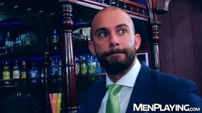 Hunk Bruno Max and Jonathan Miranda taste each others ass at the bar