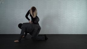 Femdom domination at a BDSM fitness club over Mister Bob the instructor experiences orgasms in a vacuum bed