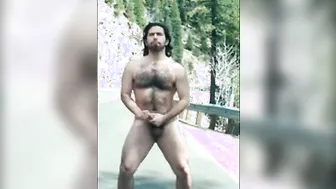 Hairy Amateur Guy Masturbating Outdoors by the Road