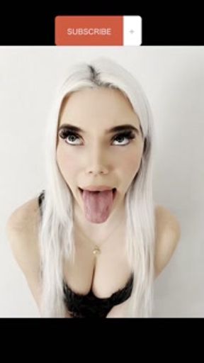 A blondie teen has a really bad cough shes coughing and spitting with mouth and throat open close up