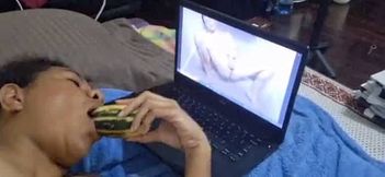 PNG Mummy Watching Porn Videos and Sucking a Toy while finger fucking