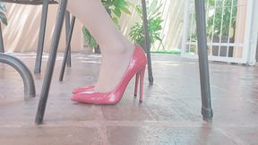 Katherine divine shoe play in pantyhose and red pumps