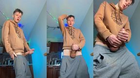 huge cumshot from a skinny boy with a surprisingly big cock