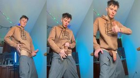 huge cumshot from a skinny boy with a surprisingly big cock