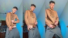 huge cumshot from a skinny boy with a surprisingly big cock