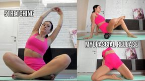 Stretching, MFR in pink top and shorts - live stream