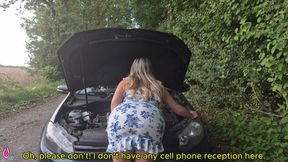 Stranger caught girl with car breakdown and helps with car repairs for an ass fuck