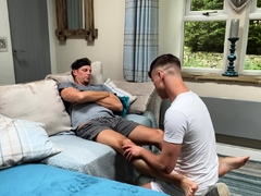 Stepdaddy gets a sensual foot massage by his stepson