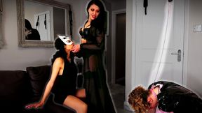 Humiliation for Chastity Sissy Cleaning lady, Miss Dayana teases while kissing Her girl