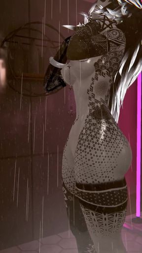 Tattooed solo babe showers up a storm