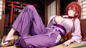 Red-haired Miko! Deep V Kimono Soaked, Blooming From Serenity to Madness in the Vermilion Torii Corridor!