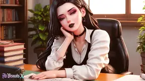 Goth secretary teases and licks boss's dick before a meeting