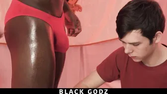 Interracial twink rims and barebacks ebony ass in oiled hardcore session