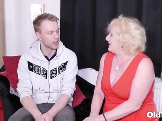 OldNanny - Blond Granny In Red Suit Seduces Slutty Chap For Sexy Bang