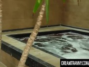 Fucking Machine Drills Tranny Nathalia De Castro on All Fours