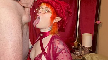 RED WITCH BJ SOLO TEASECosplay Cute Girl Drools on Monster White Dick - Oliva Jarden