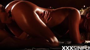 Sinful and sensual lesbian pair lick each others pussies