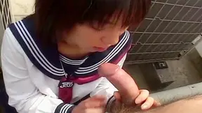 Winning and cute japanese teen is giving blowjob in the toilet