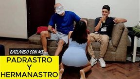 Dancing with my stepdad and stepbrother, they end up filling my pussy with cum