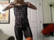 Trans Girl in Skeleton Bodystocking for Halloween