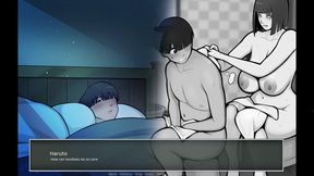 Busty Konoha MILF strokes her big tits while fantasizing about sexy Hinata