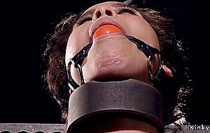 Slu in stock rides Sybian in dungeon