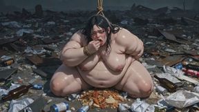 Huge SSBBW Bound in Garbage - Eating While Covered in Filth