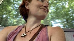 Tits exposed, nipple peeking, bus riders get a dirty view