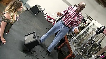 Nymphomaniac Groupie Teen seduce older Black Guy with Monster cock to get her First Interracial Sex