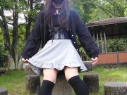 Cute transgender Honoka masturbation and ejaculates in outdoor exposure.