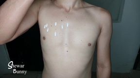 playing with my breast and cream