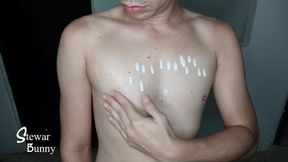 playing with my breast and cream