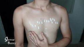 playing with my breast and cream