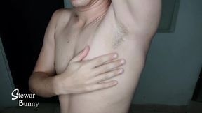 playing with my breast and cream