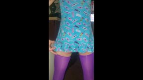 Cdmichelle Shaking Ass Wearing Blue Dress Blue Bodysuit Purple Nylons