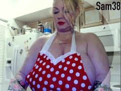 Horny big boobed fat chubby busty blonde