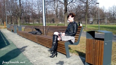 Jeny Smith exposes herself during an outdoor photoshoot in a public park